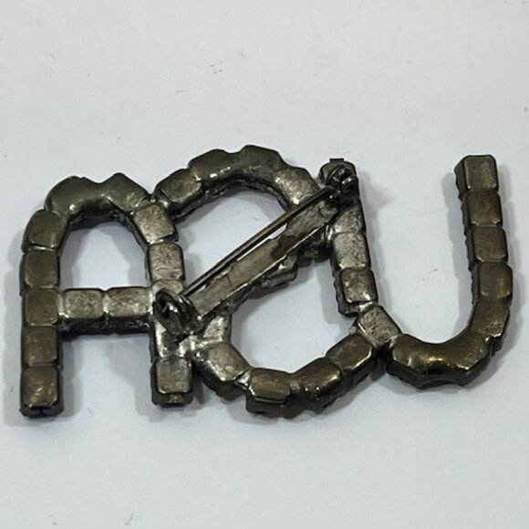 VTG USA Patriotic Brooch Red Clear Blue Prong Set Rhinestones Hat Vest Pin 2"x1" - Picture 7 of 11